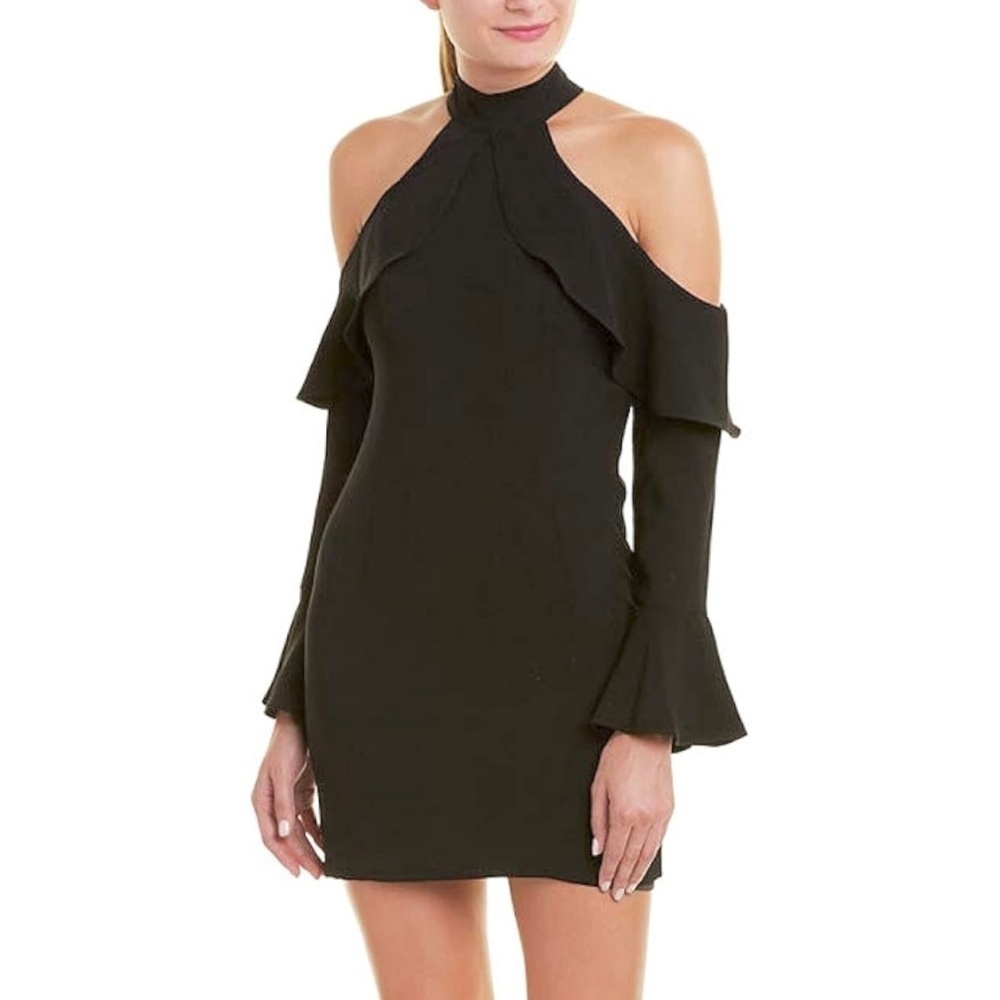 Bardot Nightshade Black Mini Dress 4 Cocktail Cold Shoulder Bell Sleeve Party